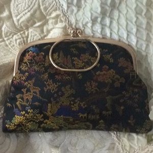 Evening Bag Black/Navy Silk Print